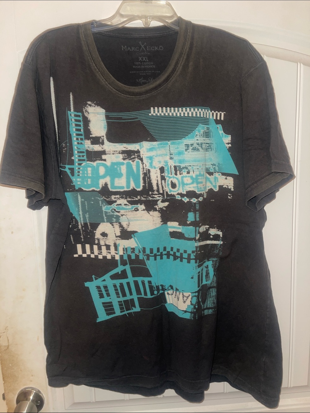 Marc Ecko Black T-Shirt with Dark Teal Neck Print